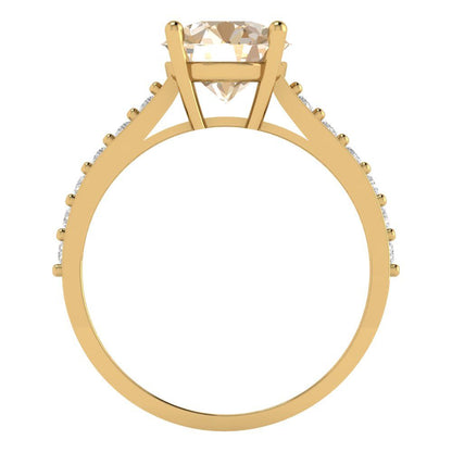 2.3 cttw Natural Morganite Solitaire with Zirconia Simulated Diamond Accents Engagement Ring - Solid Gold (Round Cut,8.0mm)