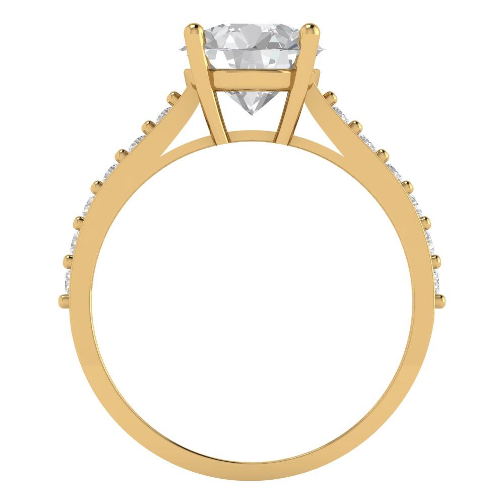 2.18 ct Brilliant Round Cut Natural Diamond Stone Clarity VS1-2 Color G-H Yellow Gold Solitaire with Accents Ring