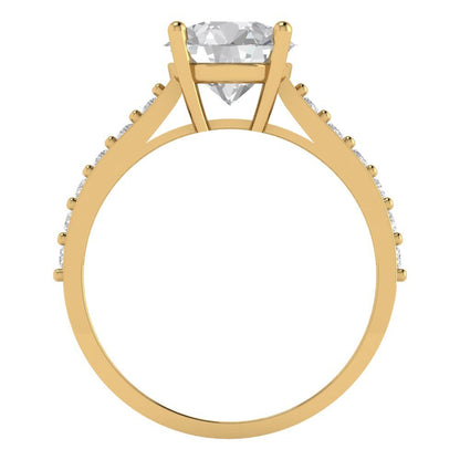 2.18 ct Brilliant Round Cut Natural Diamond Stone Clarity VS1-2 Color G-H Yellow Gold Solitaire with Accents Ring