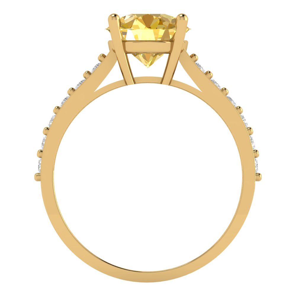 2.3 cttw Natural Citrine Solitaire with Zirconia Simulated Diamond Accents Engagement Ring - Solid Gold (Round Cut,8.0mm)