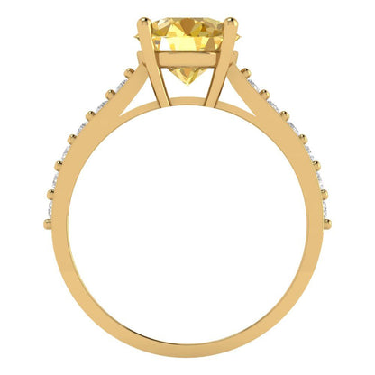 2.3 cttw Natural Citrine Solitaire with Zirconia Simulated Diamond Accents Engagement Ring - Solid Gold (Round Cut,8.0mm)