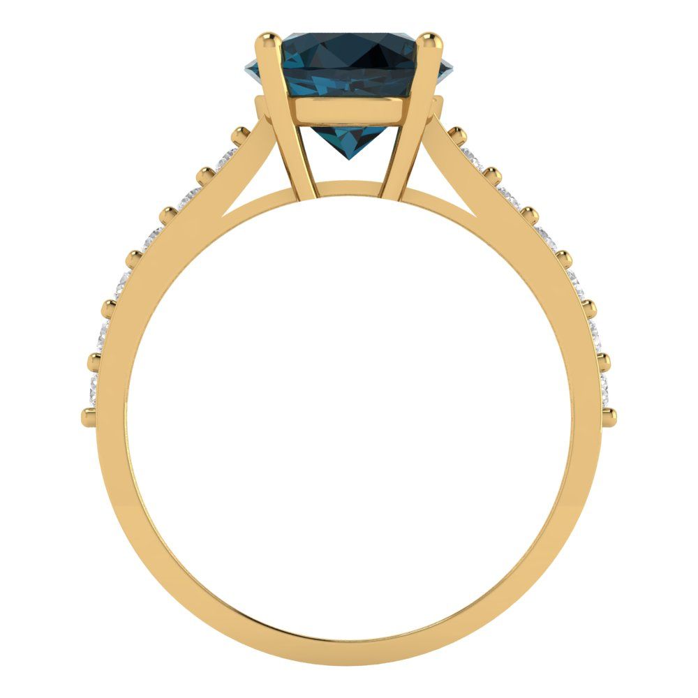 2.3 cttw Natural London Blue Topaz Solitaire with Zirconia Simulated Diamond Accents Engagement Ring - Solid Gold (Round Cut,8.0mm)