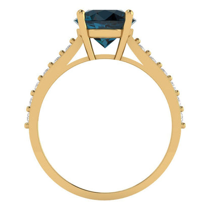 2.3 cttw Natural London Blue Topaz Solitaire with Zirconia Simulated Diamond Accents Engagement Ring - Solid Gold (Round Cut,8.0mm)