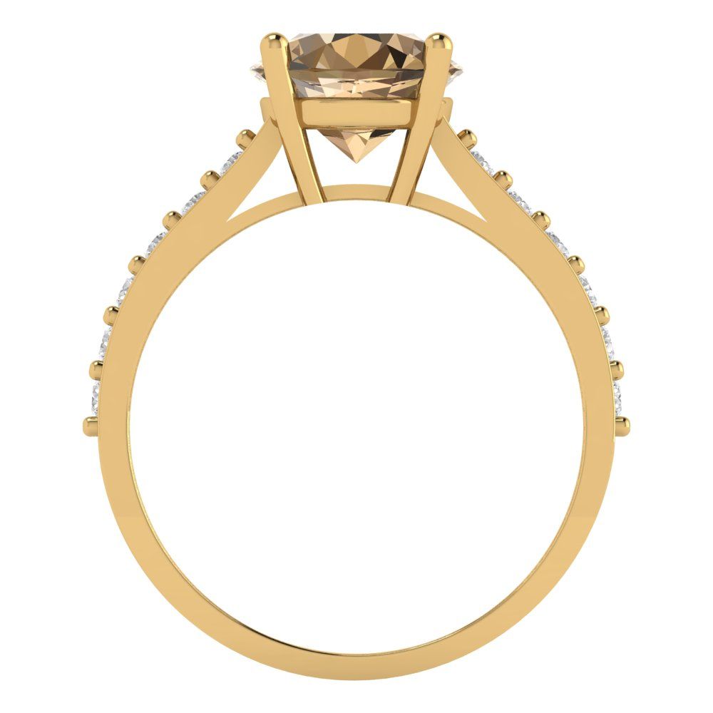 2.3 cttw Zirconia Simulated Champagne Diamond Solitaire with Zirconia Simulated Diamond Accents Engagement Ring - Solid Gold (VVS1, Round Cut,8.0mm)