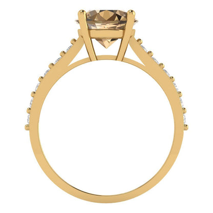 2.3 cttw Zirconia Simulated Champagne Diamond Solitaire with Zirconia Simulated Diamond Accents Engagement Ring - Solid Gold (VVS1, Round Cut,8.0mm)
