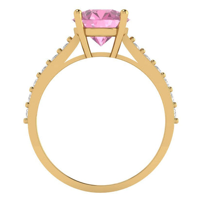 2.3 cttw Zirconia Simulated Pink Diamond Solitaire with Zirconia Simulated Diamond Accents Engagement Ring - Solid Gold (VVS1, Round Cut,8.0mm)