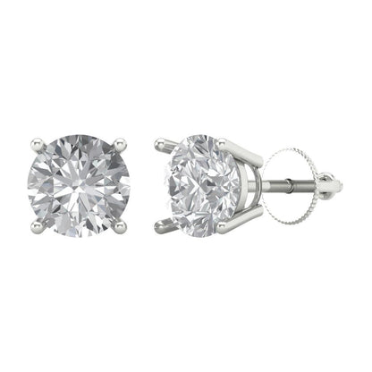 3 ctw Moissanite Studs Earrings | 7.5mm Round Cut White Gold Screw back | April Birthstone