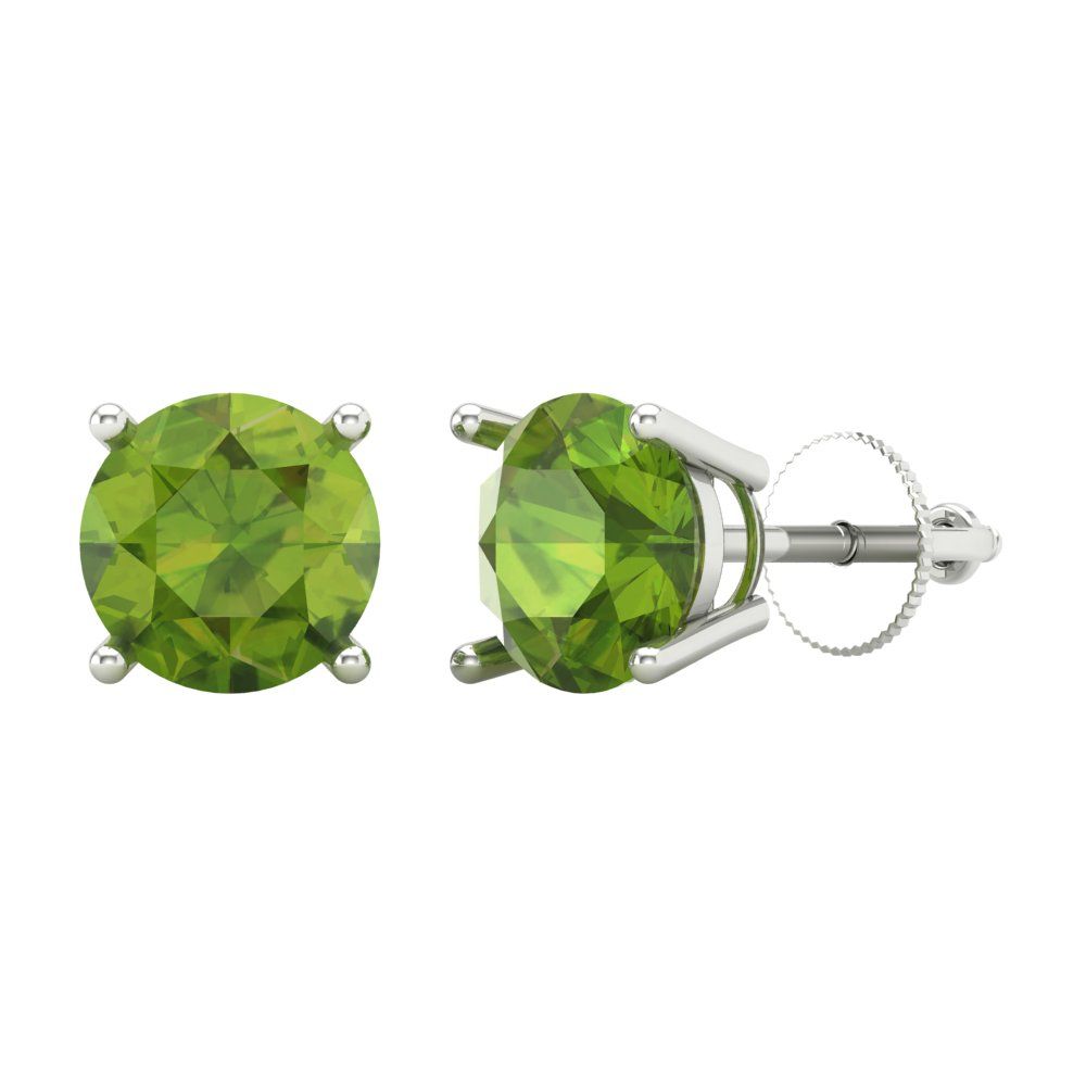 3 ctw Peridot Studs Earrings | 7.5mm Round Cut White Gold Screw back | August Birthstone