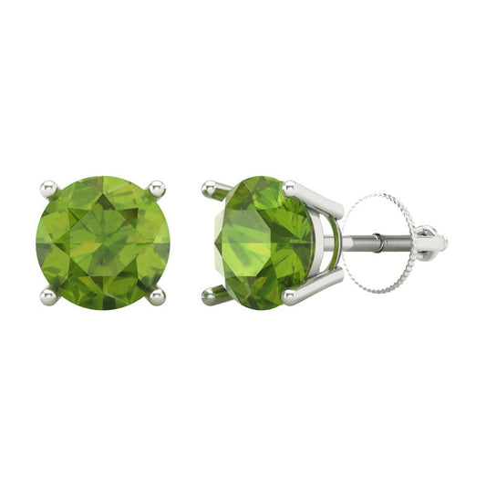 3 ctw Peridot Studs Earrings | 7.5mm Round Cut White Gold Screw back | August Birthstone