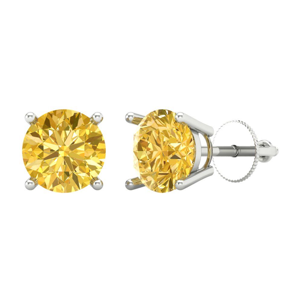 3 ctw Citrine Studs Earrings | 7.5mm Round Cut White Gold Screw back | November Birthstone