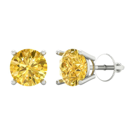 3 ctw Citrine Studs Earrings | 7.5mm Round Cut White Gold Screw back | November Birthstone