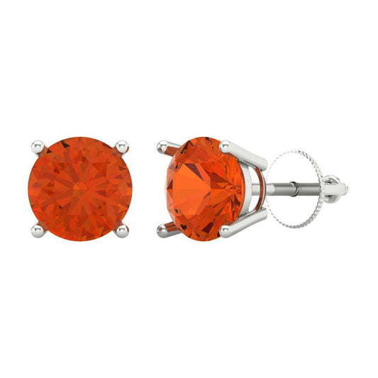 3 ctw Red Zirconia Studs Earrings | 7.5mm Round Cut White Gold Screw back | April Birthstone