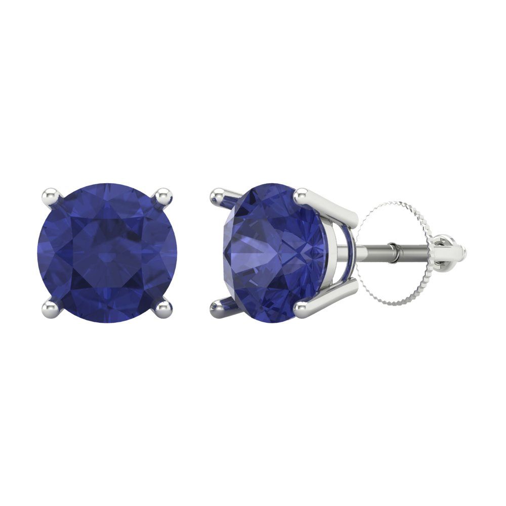 3 ctw Tanzanite Studs Earrings | 7.5mm Round Cut White Gold Screw back | December Birthstone