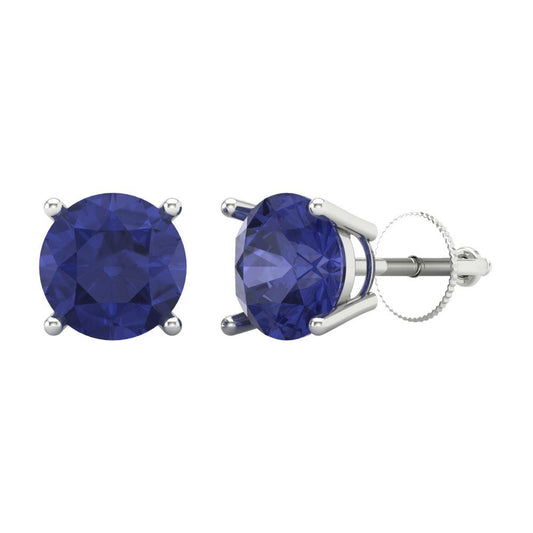 3 ctw Tanzanite Studs Earrings | 7.5mm Round Cut White Gold Screw back | December Birthstone