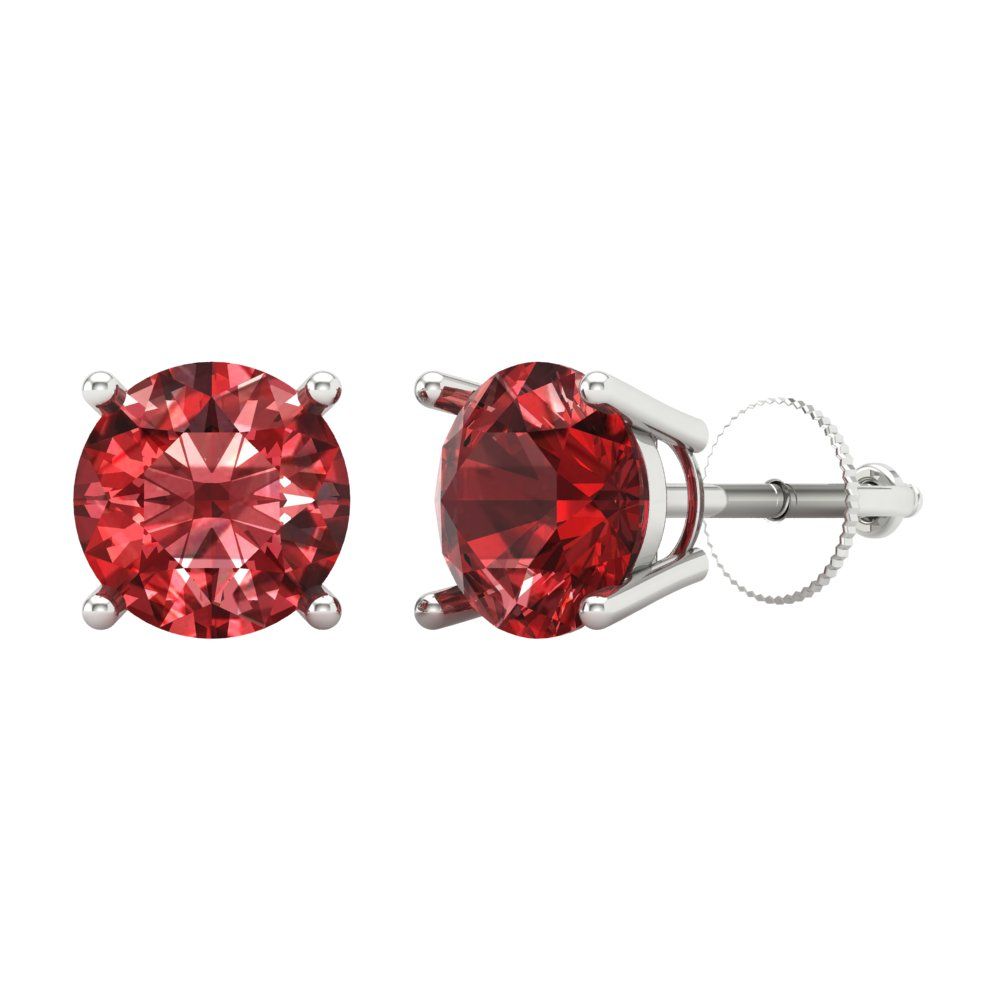3 ctw Garnet Studs Earrings | 7.5mm Round Cut White Gold Screw back | January Birthstone