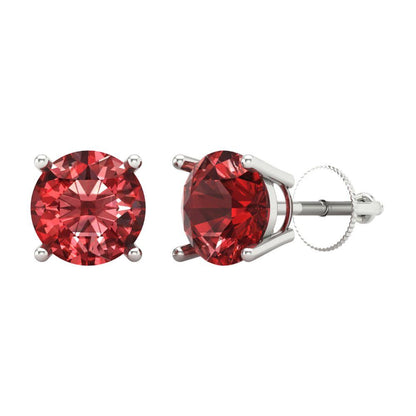 3 ctw Garnet Studs Earrings | 7.5mm Round Cut White Gold Screw back | January Birthstone