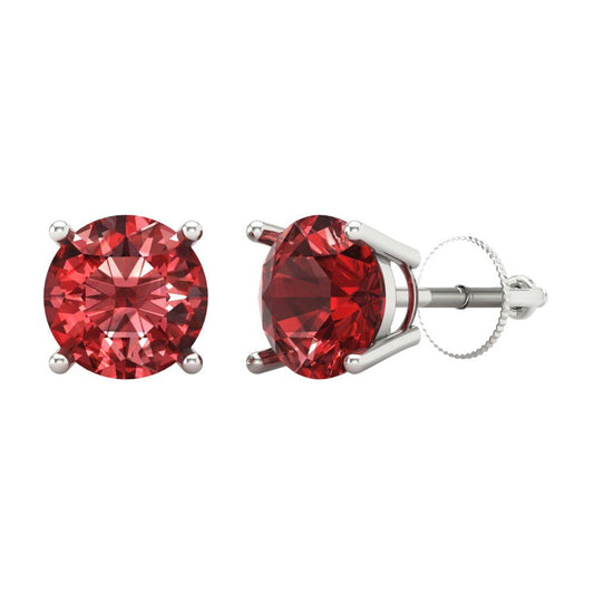 3 ctw Garnet Studs Earrings | 7.5mm Round Cut White Gold Screw back | January Birthstone