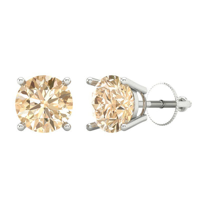 3 ctw Morganite Studs Earrings | 7.5mm Round Cut White Gold Screw back | February Birthstone