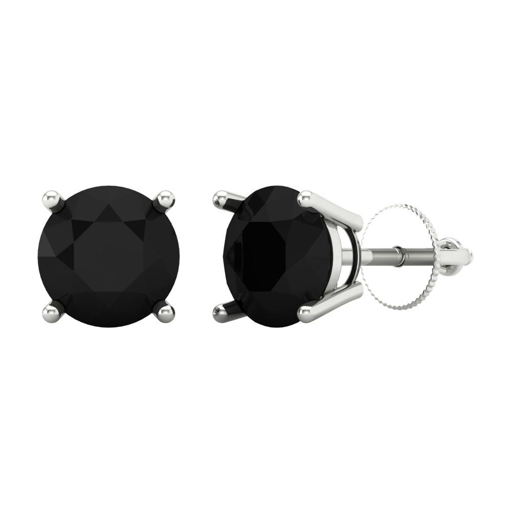 3 ctw Onyx Studs Earrings | 7.5mm Round Cut White Gold Screw back | July Birthstone