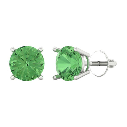 3 ctw Green Zirconia Studs Earrings | 7.5mm Round Cut White Gold Screw back | April Birthstone