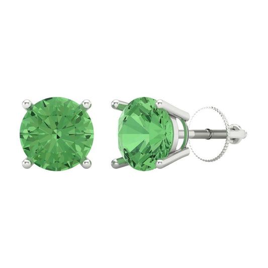 3 ctw Green Zirconia Studs Earrings | 7.5mm Round Cut White Gold Screw back | April Birthstone