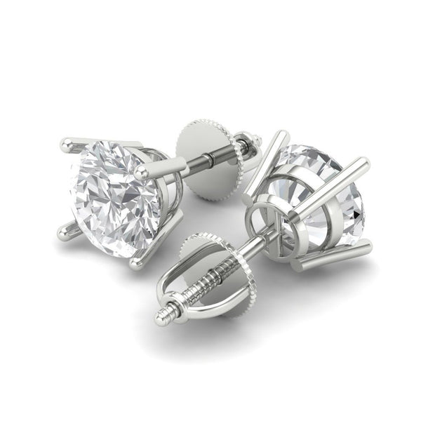 3 ct Brilliant Round Cut Solitaire Studs Moissanite Stone White Gold Earrings Screw back