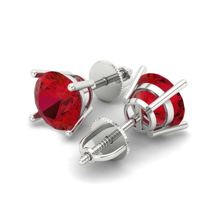 3 ctw Ruby Studs Earrings | 7.5mm Round Cut White Gold Screw back | July Birthstone