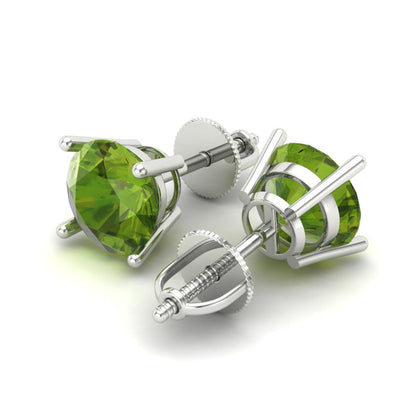 3 ctw Peridot Studs Earrings | 7.5mm Round Cut White Gold Screw back | August Birthstone