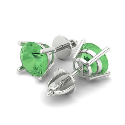 3 ctw Green Zirconia Studs Earrings | 7.5mm Round Cut White Gold Screw back | April Birthstone