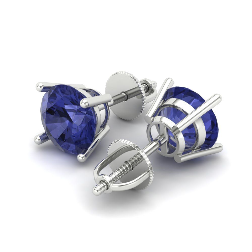 3 ctw Tanzanite Studs Earrings | 7.5mm Round Cut White Gold Screw back | December Birthstone