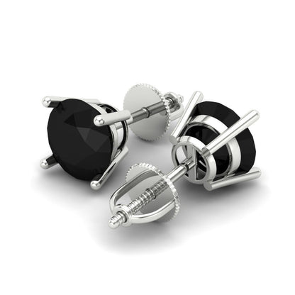 3 ctw Onyx Studs Earrings | 7.5mm Round Cut White Gold Screw back | July Birthstone