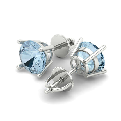 3 ctw Sky Blue Topaz Studs Earrings | 7.5mm Round Cut White Gold Screw back | December Birthstone