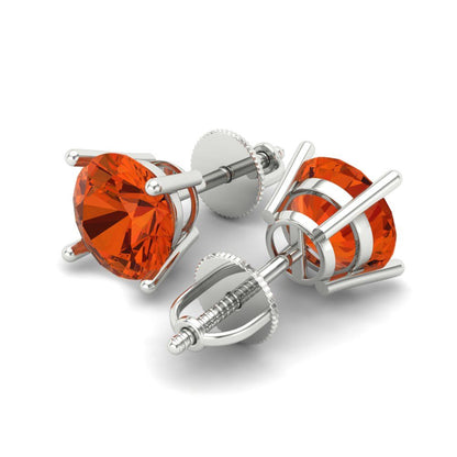 3 ctw Red Zirconia Studs Earrings | 7.5mm Round Cut White Gold Screw back | April Birthstone