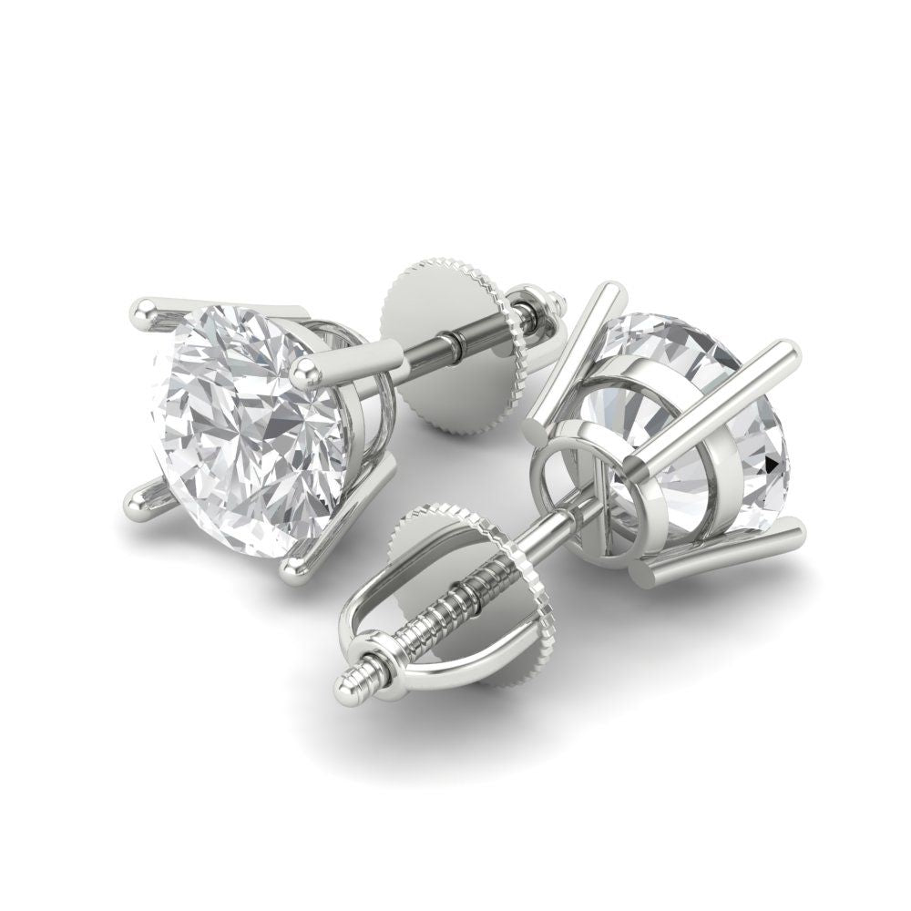 3 ctw White Sapphire Studs Earrings | 7.5mm Round Cut White Gold Screw back | April Birthstone