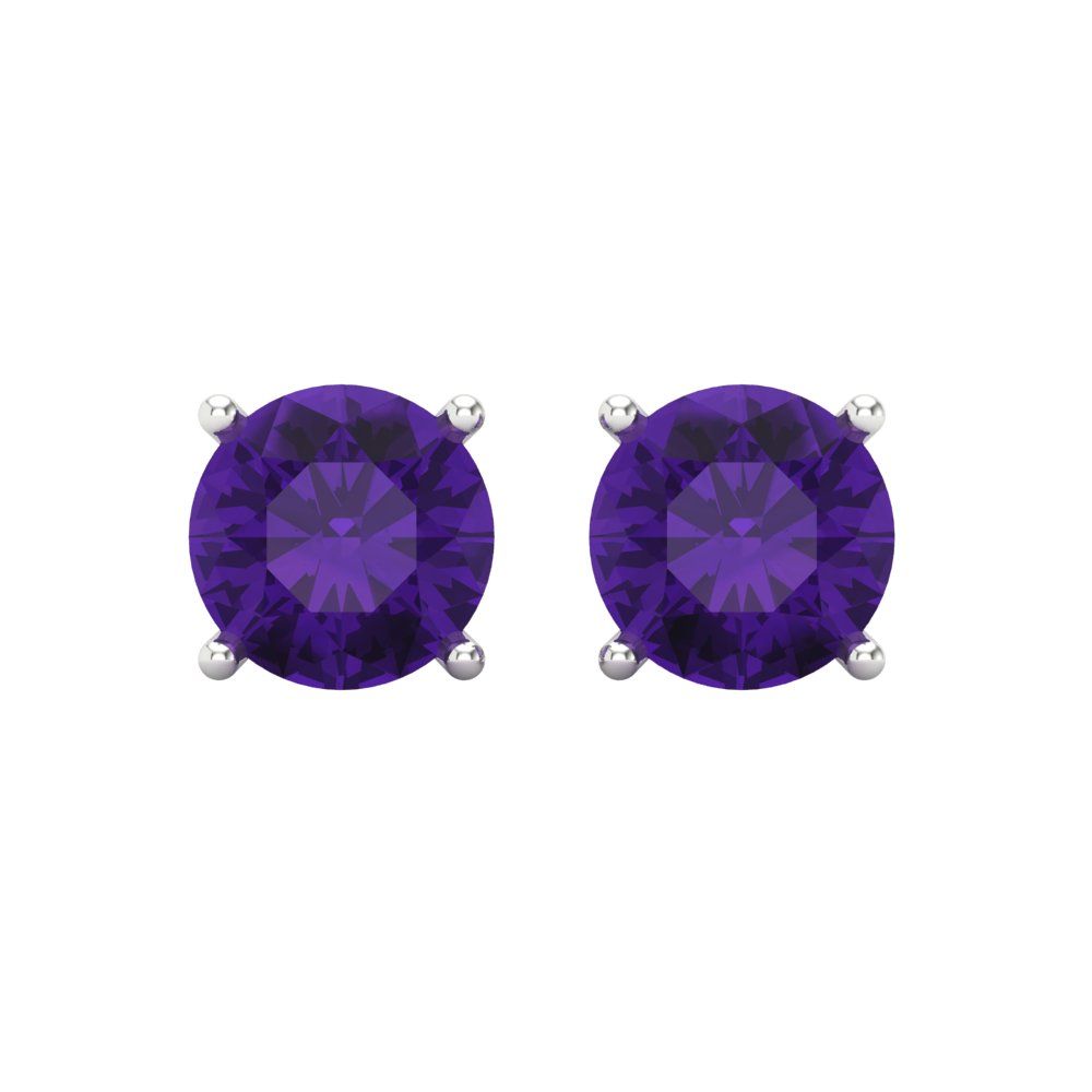 3 ctw Amethyst Studs Earrings | 7.5mm Round Cut White Gold Screw back | February Birthstone
