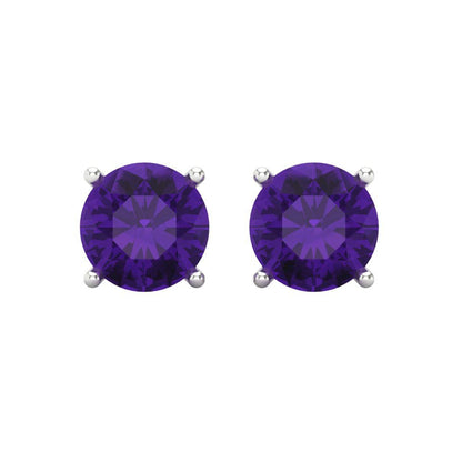 3 ctw Amethyst Studs Earrings | 7.5mm Round Cut White Gold Screw back | February Birthstone