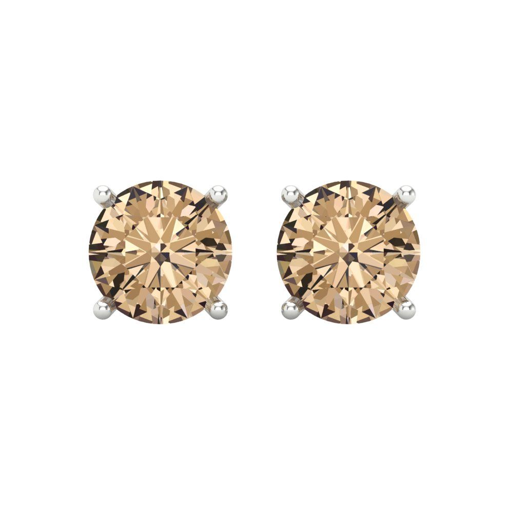 3 ctw Yellow Moissanite Studs Earrings | 7.5mm Round Cut White Gold Screw back | April Birthstone