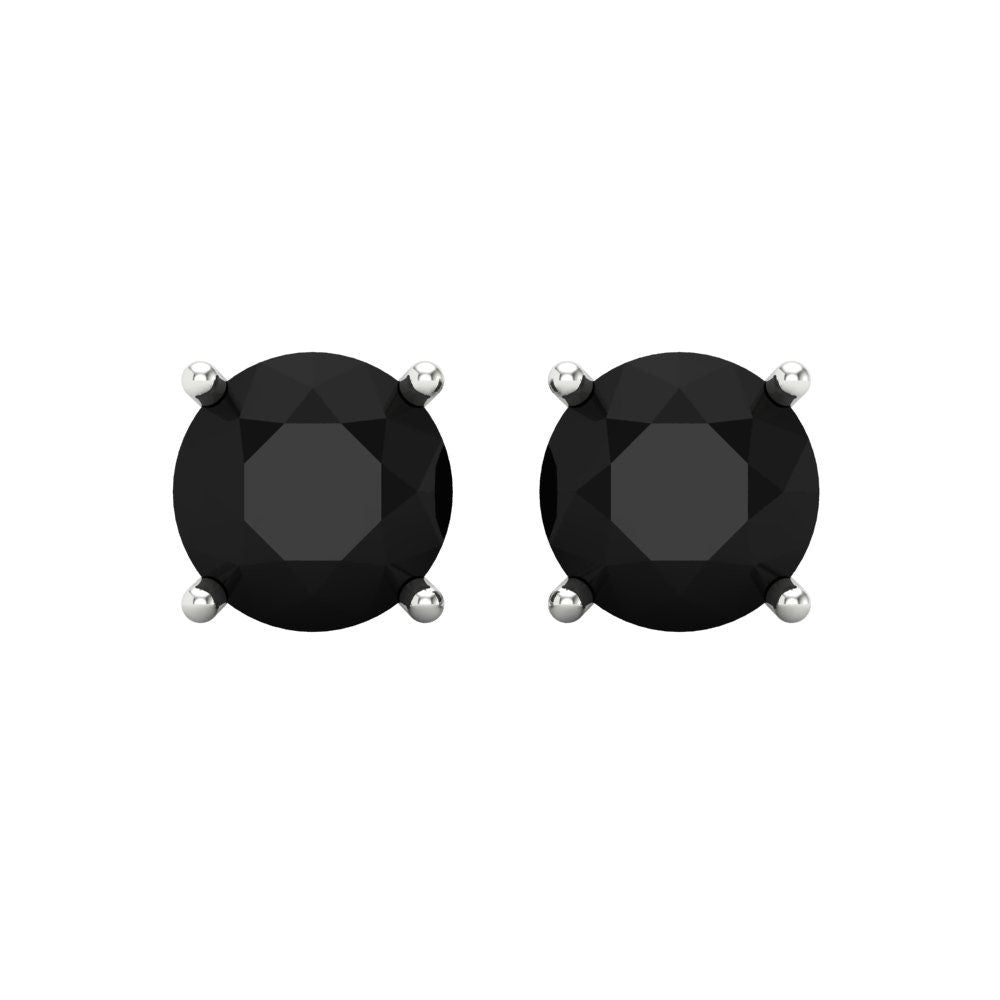 3 ctw Onyx Studs Earrings | 7.5mm Round Cut White Gold Screw back | July Birthstone
