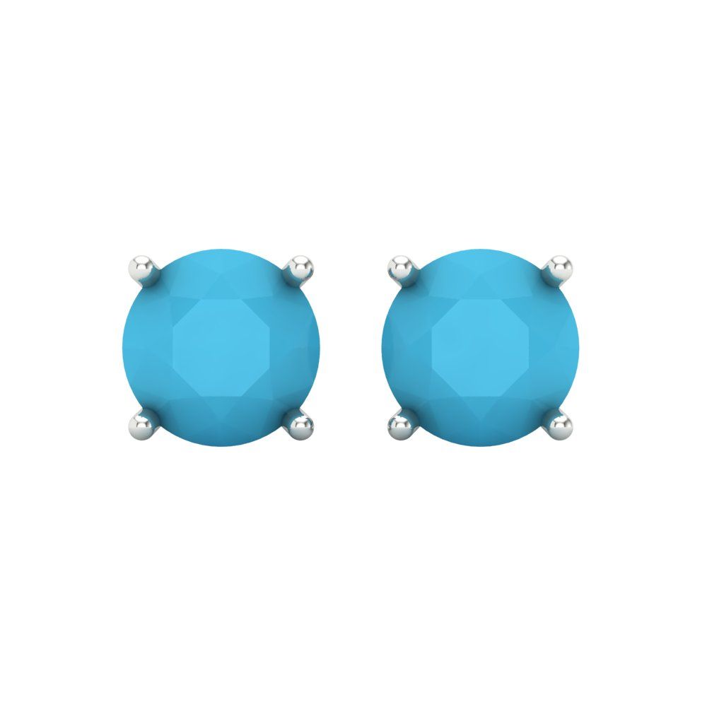 3 ctw Turquoise Studs Earrings | 7.5mm Round Cut White Gold Screw back | December Birthstone