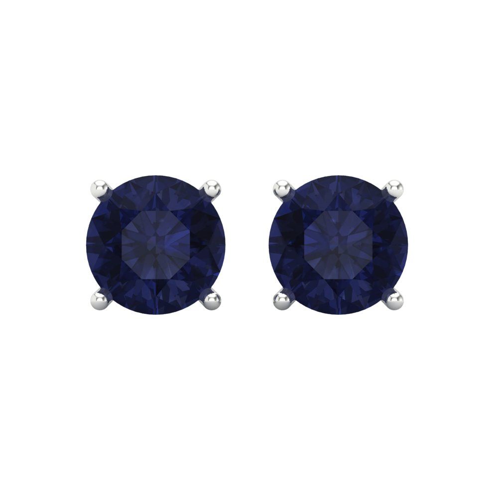 3 ctw Blue Sapphire Studs Earrings | 7.5mm Round Cut White Gold Screw back | September Birthstone