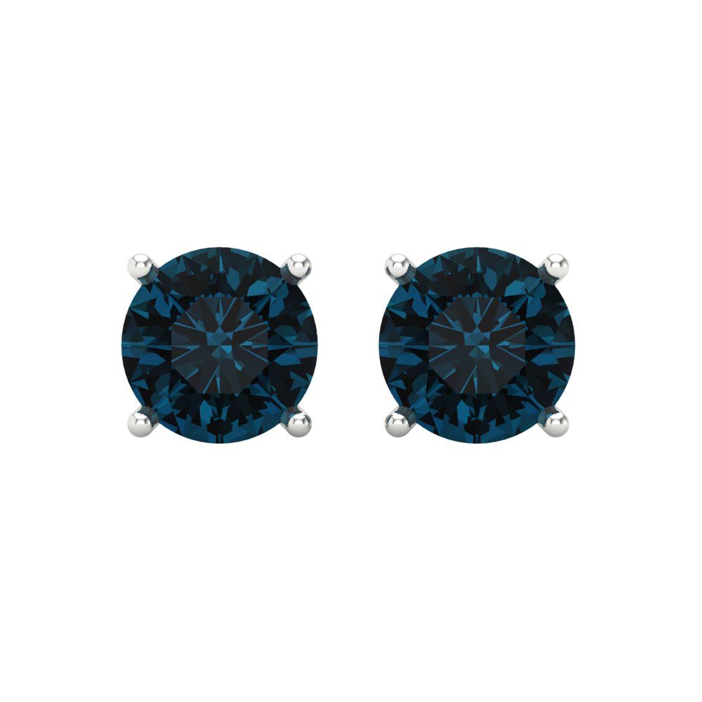 3 ctw London Blue Topaz Studs Earrings | 7.5mm Round Cut White Gold Screw back | December Birthstone