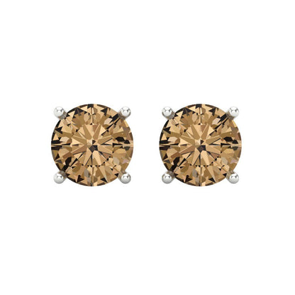 3 ctw Champagne Studs Earrings | 7.5mm Round Cut White Gold Screw back | April Birthstone