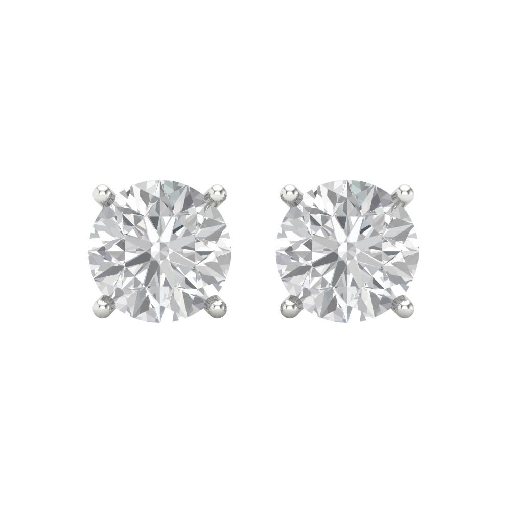 3 ctw Zirconia Diamond Studs Earrings | 7.5mm Round Cut White Gold Screw back | April Birthstone