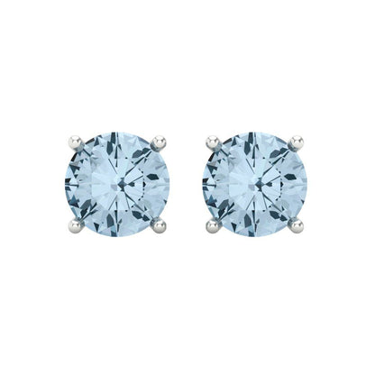3 ctw Sky Blue Topaz Studs Earrings | 7.5mm Round Cut White Gold Screw back | December Birthstone
