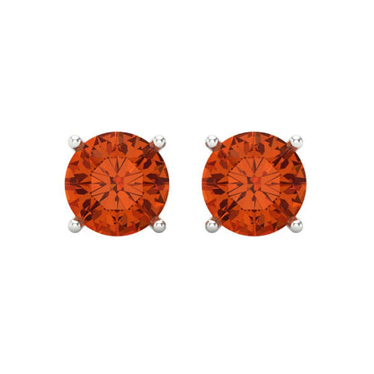 3 ctw Red Zirconia Studs Earrings | 7.5mm Round Cut White Gold Screw back | April Birthstone