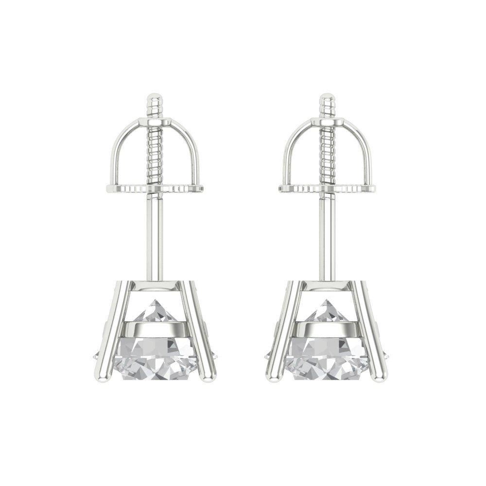 3 ctw Zirconia Diamond Studs Earrings | 7.5mm Round Cut White Gold Screw back | April Birthstone