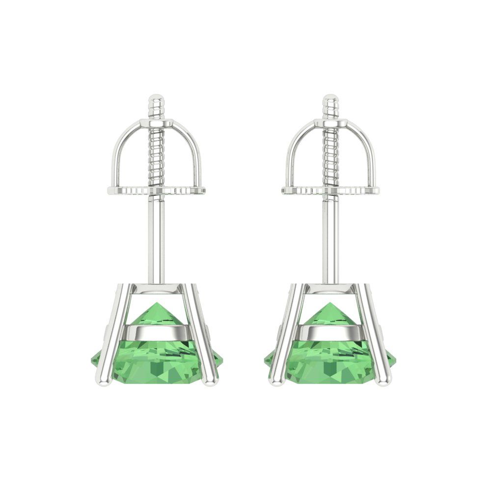 3 ctw Green Zirconia Studs Earrings | 7.5mm Round Cut White Gold Screw back | April Birthstone