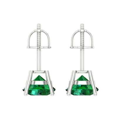 3 ctw Emerald Studs Earrings | 7.5mm Round Cut White Gold Screw back | May Birthstone