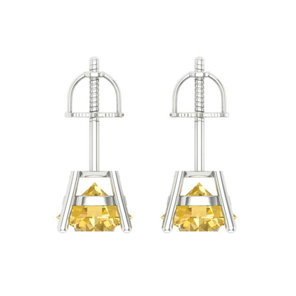 3 ctw Yellow Zirconia Studs Earrings | 7.5mm Round Cut White Gold Screw back | April Birthstone