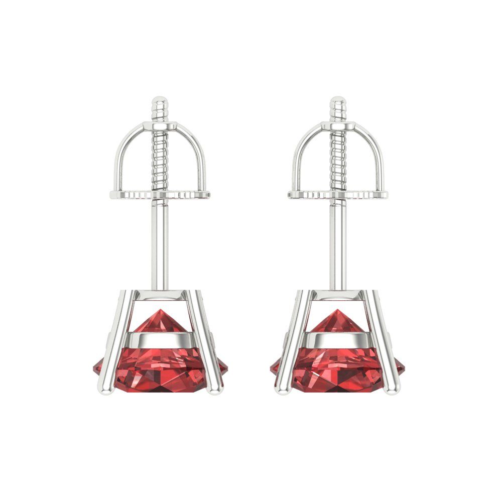 3 ctw Garnet Studs Earrings | 7.5mm Round Cut White Gold Screw back | January Birthstone
